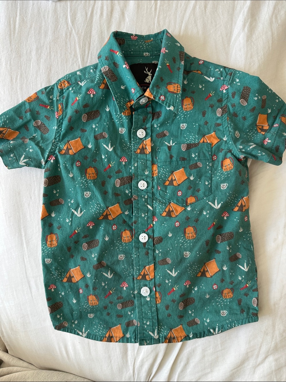 Boys' Teal Camping Print Short-Sleeve Button-Up Shirt